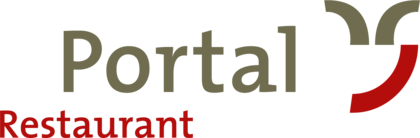 A simple logo for the restaurant "Portal". It features the name and a graphic element in warm colors. | © AlpinTrend